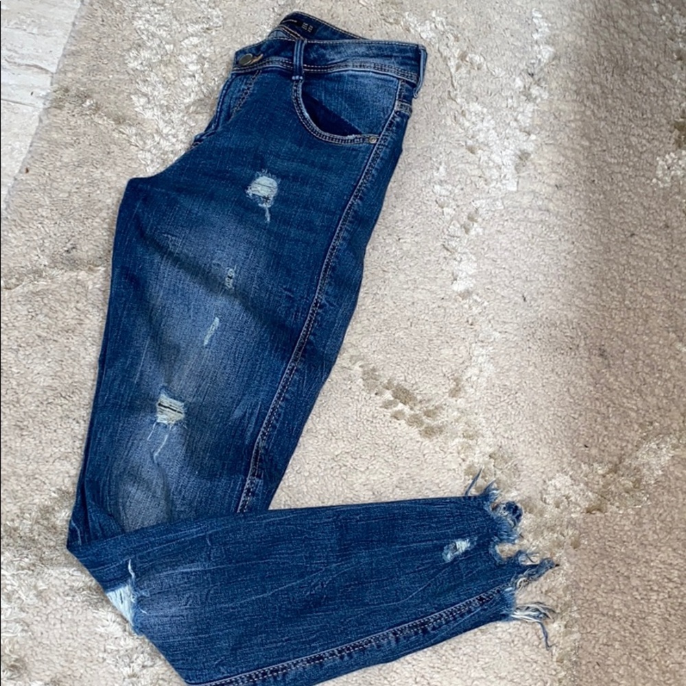 Zara mid rise distressed jeans